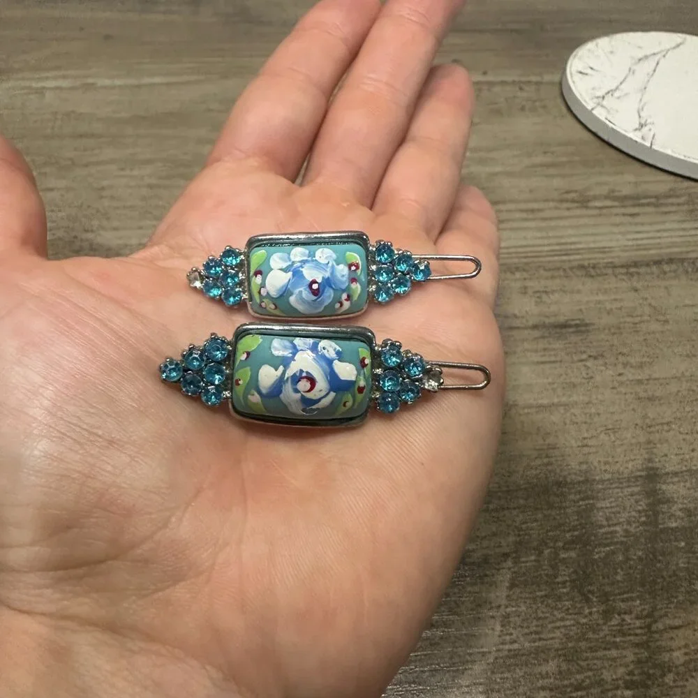 EUC Vintage Hairclip Set Blue Green & White - Picture 4 of 9